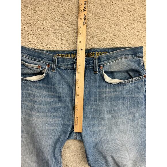 GAP Premium Low Rise Boot Jeans Mens 34x34 Blue Denim Faded Distressed Comfort - Picture 13 of 15